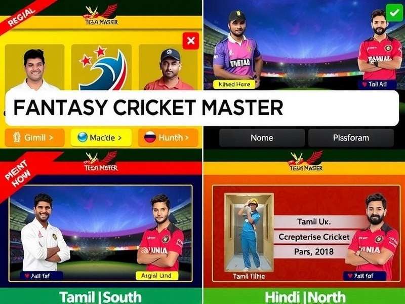 Fantasy Cricket Master regional versions showing Tamil (South) and Hindi (North) interfaces